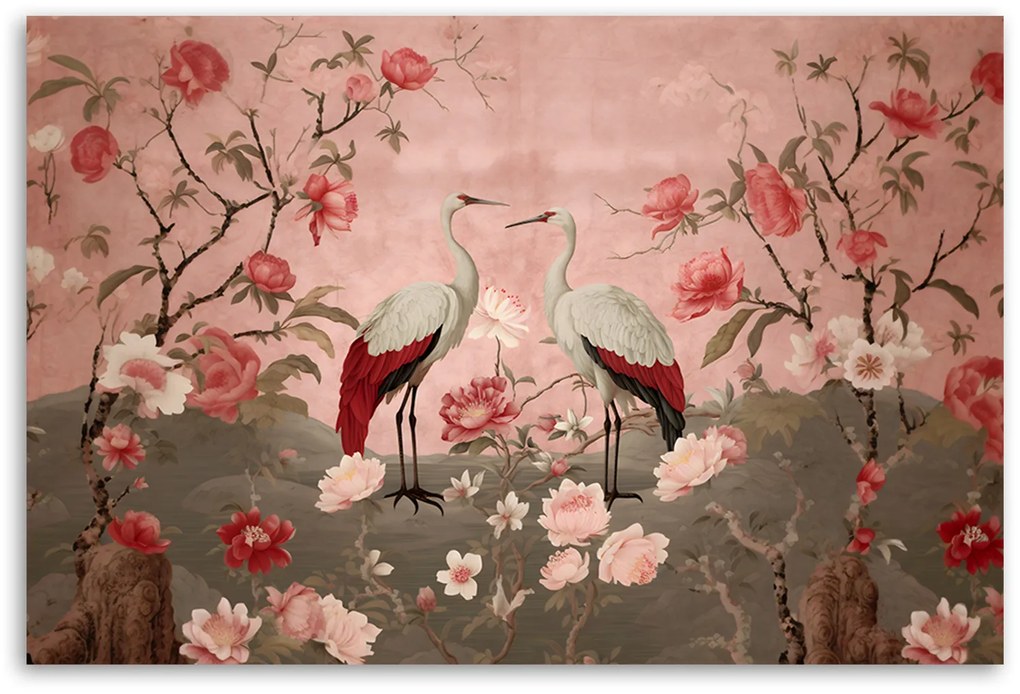 Gario Vászonkép Virágok és daruk Méret: 120 x 80 cm