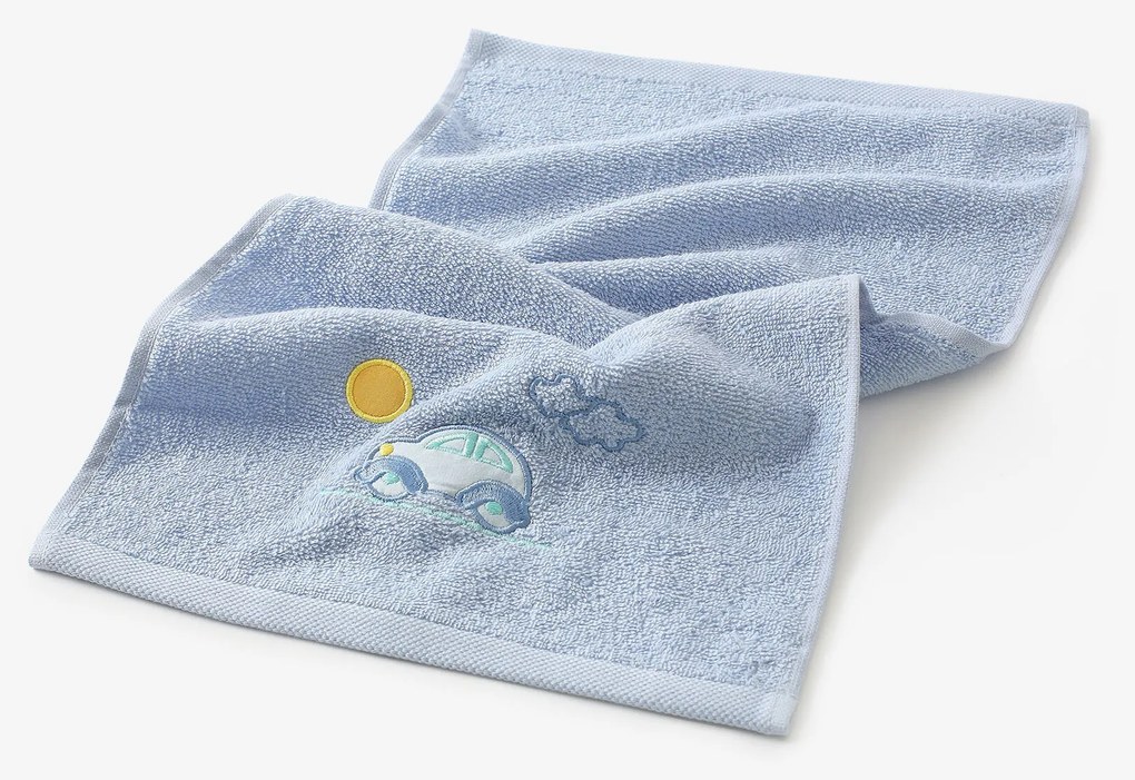 Goldea gyermek frottír törölköző - kék autócska 30 x 50 cm