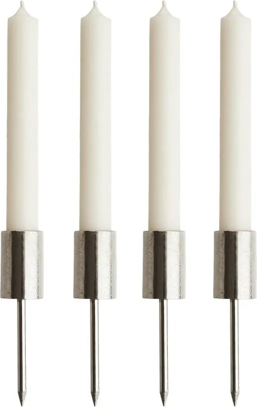 ADVENT koszorúba szúrható gyertyatartó, ezüst 12cm, 4 db-os készlet