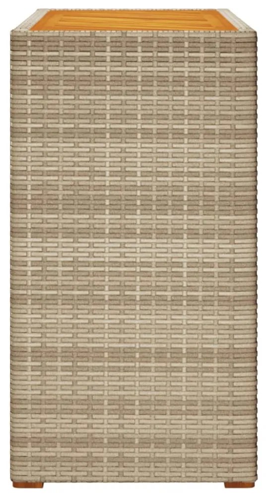bézs polyrattan kerti kisasztal fa asztallappal 100x40x75 cm