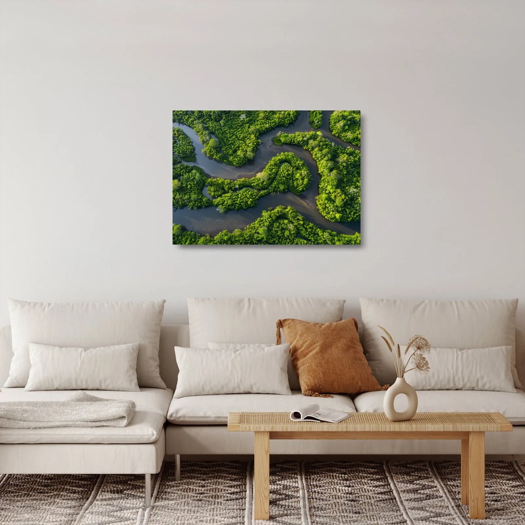 Üveg kép - Erdei táj folyóval (70x50 cm)