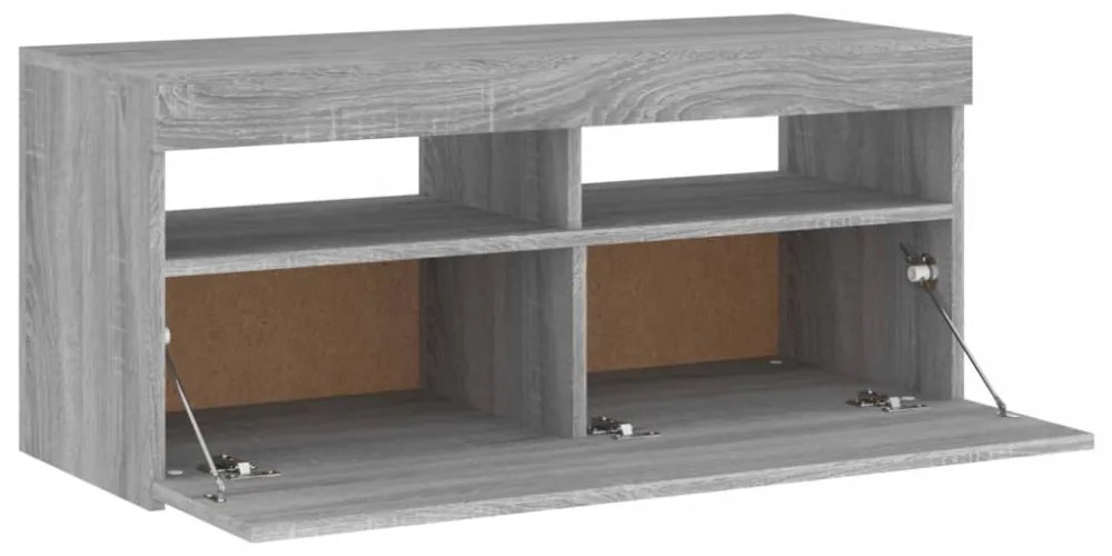 szürke sonoma színű TV-szekrény LED-világítással 90x35x40 cm