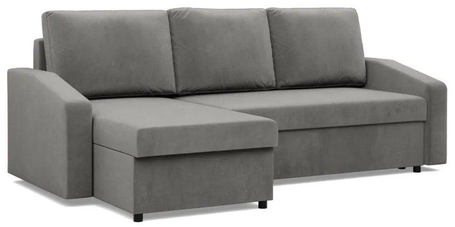 Zeus sarokkanapé, 2 ágyneműtartóval, döntött kartámasz, bársony, univerzális oldal, bonell töltet, világosszürke