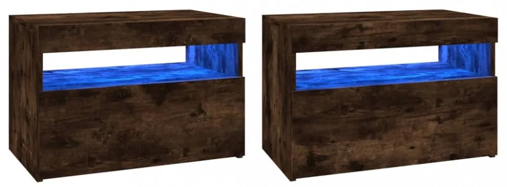 2 db barna tölgyszínű TV-szekrény LED-ekkel 60 x 35 x 40 cm