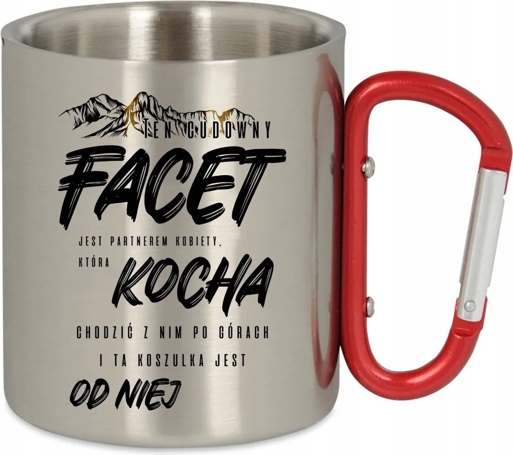 Acél Bögre Karabinerrel 300ml Piros Srác Szereti A Hegyeket Ajándék