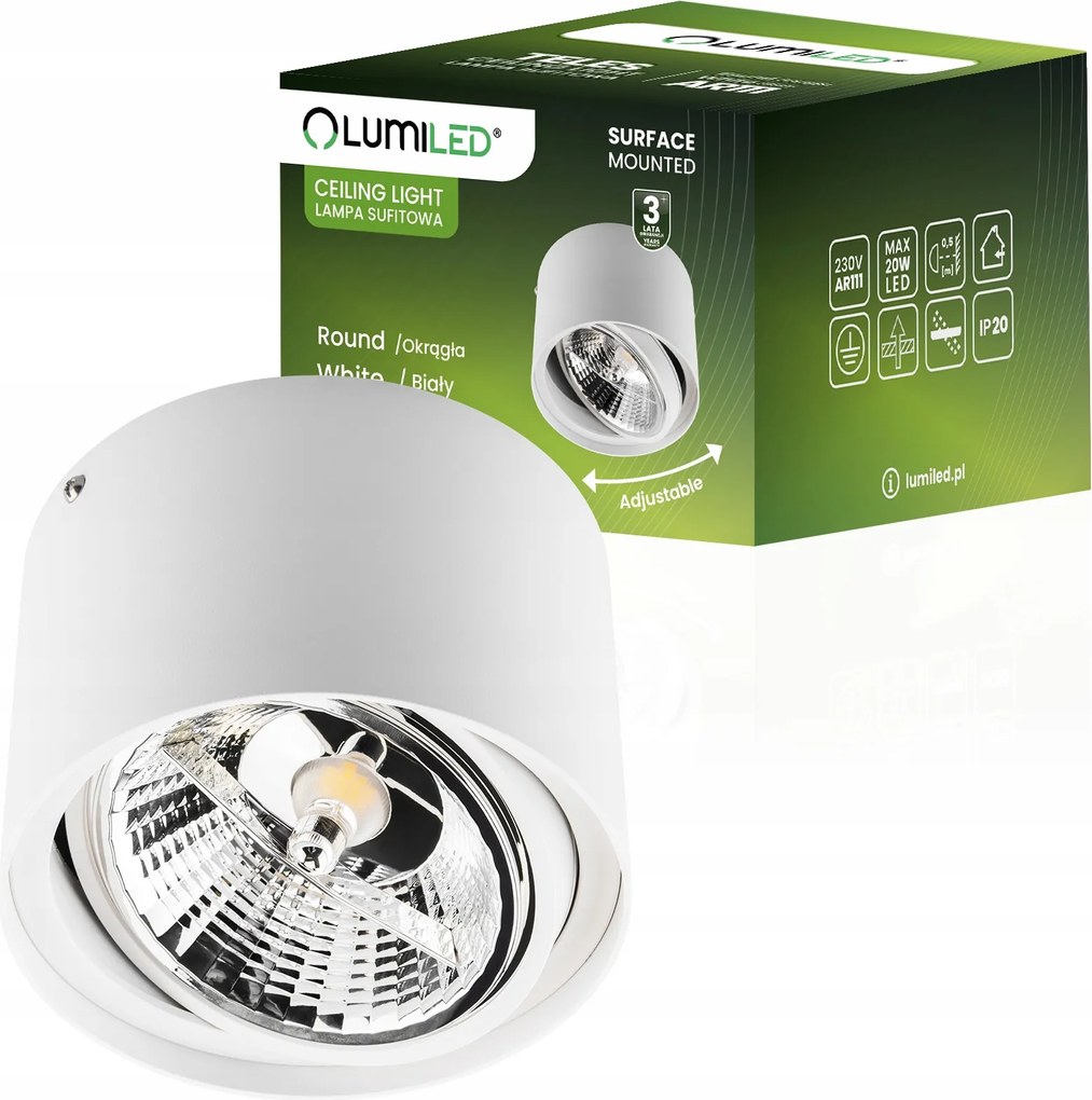 Falra szerelhető mennyezeti lámpa Tuba Spot Led AR111 GU10 Mozgatható Fehér