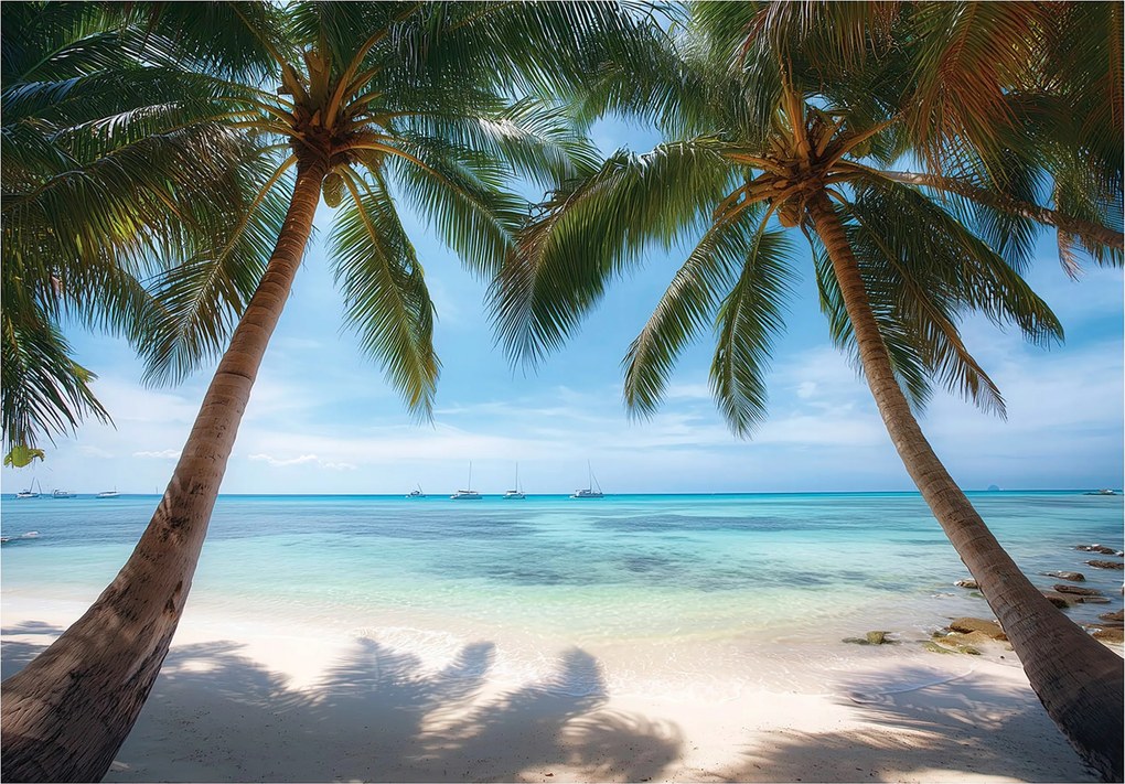 Fotótapéta Tengerpart 3D Pálmafák Tenger Természet Falra Hálószoba Nappali 200x140