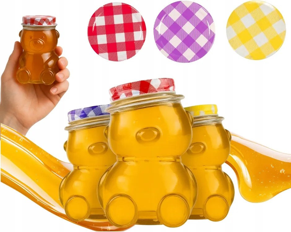 24x Üveg befőttesüveg maci 30ml Mézes lekvár fűszertartó mini befőttes üveg