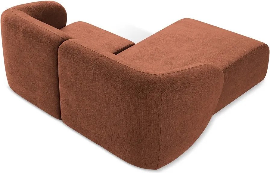 Terrakotta színű zsenília sarokkanapé (bal oldali-heverő résszel) Lani – Makamii