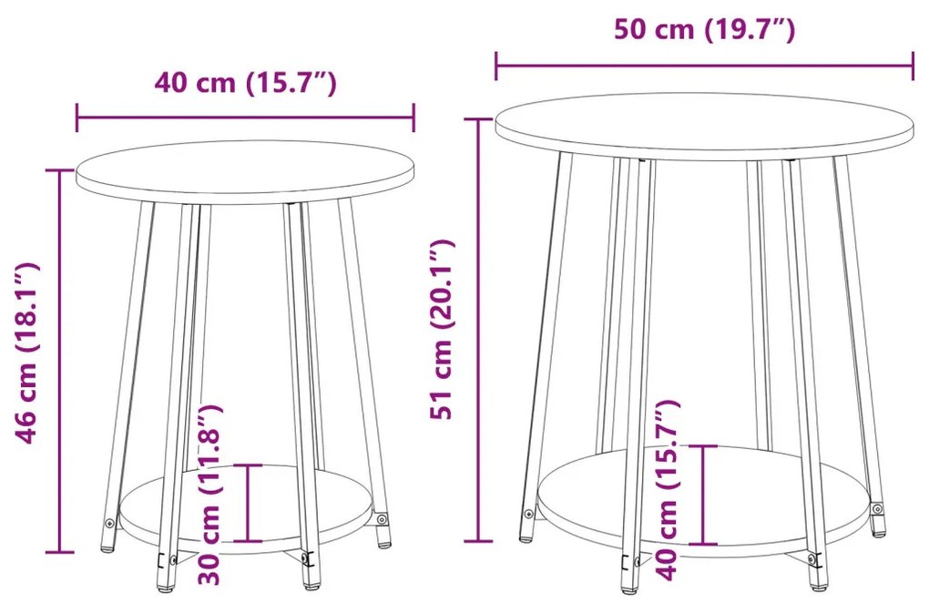 vidaXL Kisasztal készlet polcokkal 2 pcs Sonoma Tölgy és Fekete
