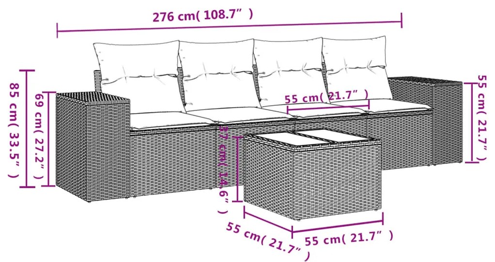 5 részes barna polyrattan kerti ülőgarnitúra párnával