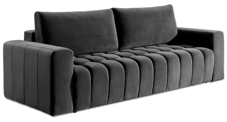 Sötétszürke bársony kinyitható-tárolóhelyes kanapé 247 cm Lazaro – ELTAP