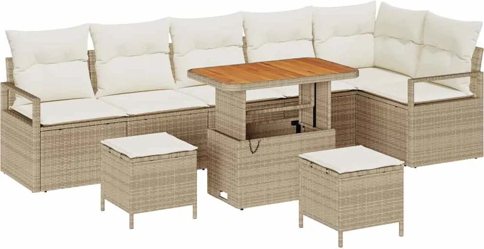 vidaXL Kerti Kanapé Szett párnával tárolóval 9 pcs Beige és krém