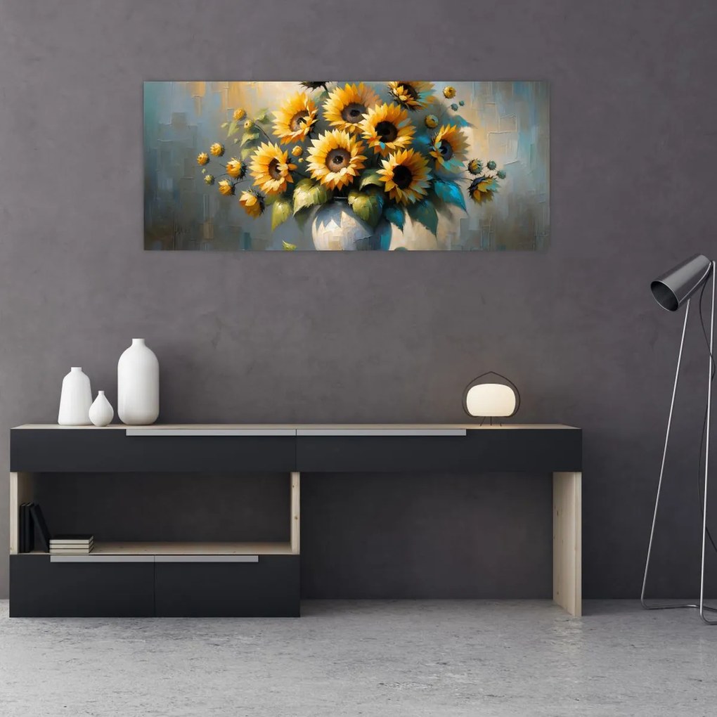 Kép – Napraforgós váza (120x50 cm)