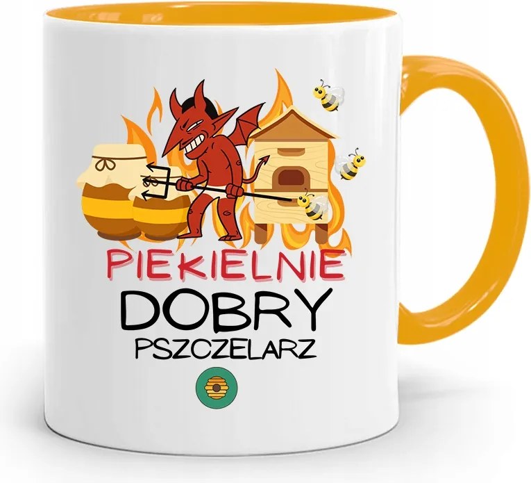 Sárga Bögre Méhésznek Pokolian Jó, fényképes nyomattal