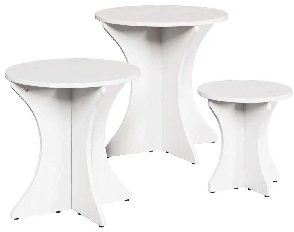 Dohányzóasztal 3 pcs Fehér 46 x 46 x 47 cm Tömör fenyőfa