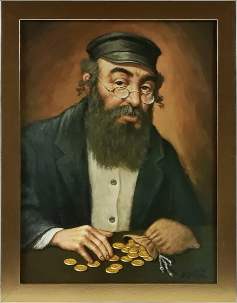 Vászonkép 45x35 Pénzszámláló Zsidó Arany Keret