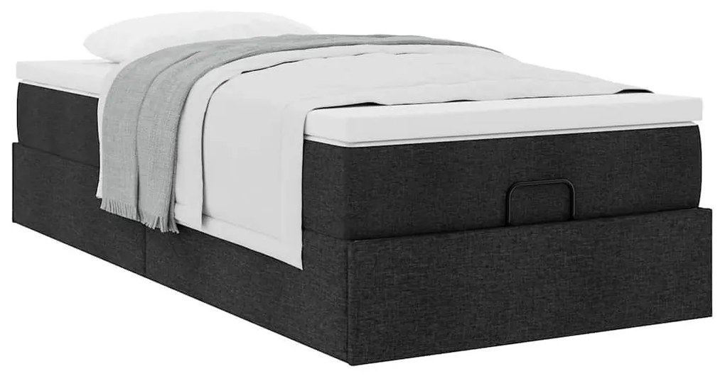 Ottomán ágykeret matraccal fekete 90x190cm szövet