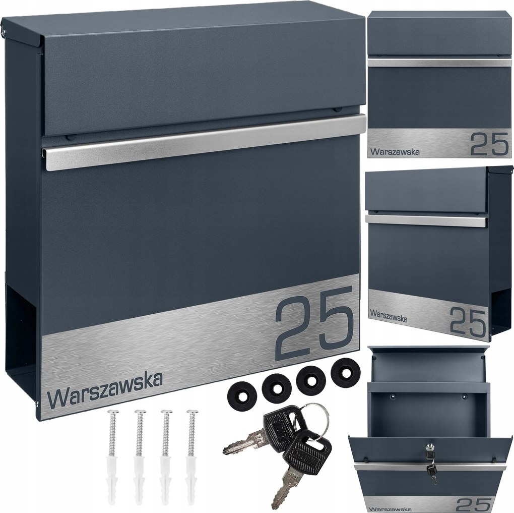 Postaláda Újságtartó Antracit Mtec Felirat Cím Utca Szám