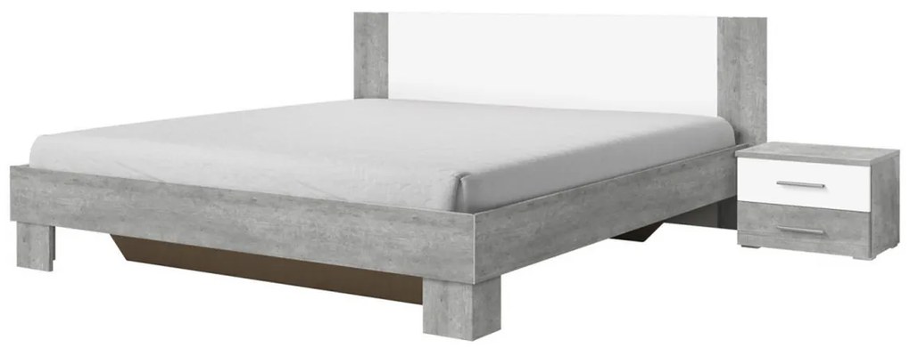 ERA - Ágy 160x200 cm + 2 éjjeliszekrény (51), beton Colorado/fehér