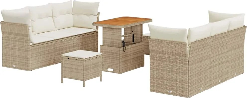vidaXL Kerti Kanapé Szett párnával 9 pcs Beige és krém polirattan