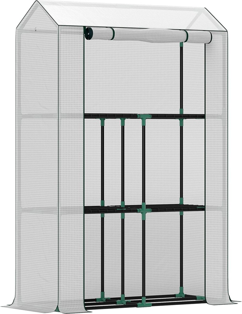 Outsunny Üvegház Polcokkal, Rollejtáros Ajtóval, Télálló Acélváz Üvegház, Üvegház Erkélyre, Kertbe, Paradicsomház UV Védelemmel 100x40x150cm | Aosom