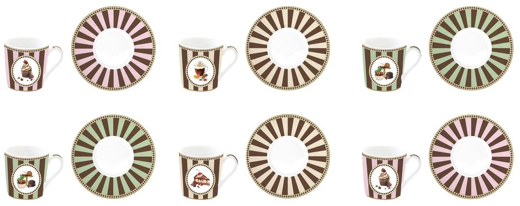 Porcelán eszpresszó kávés csésze 6 személyes szett díszdobozban Sweet Moments
