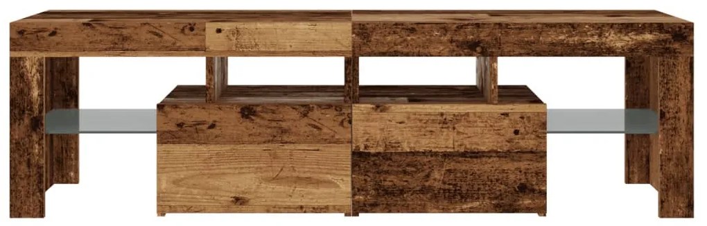 antik fa színű szerelt fa TV-szekrény LED-ekkel 140x36,5x40 cm