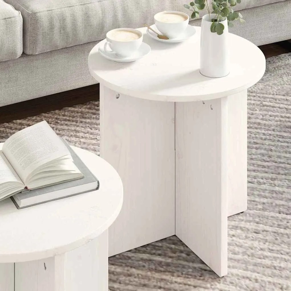 Dohányzóasztal 2 pcs Fehér 41.5 x 41.5 x 41 cm Tömör fenyőfa