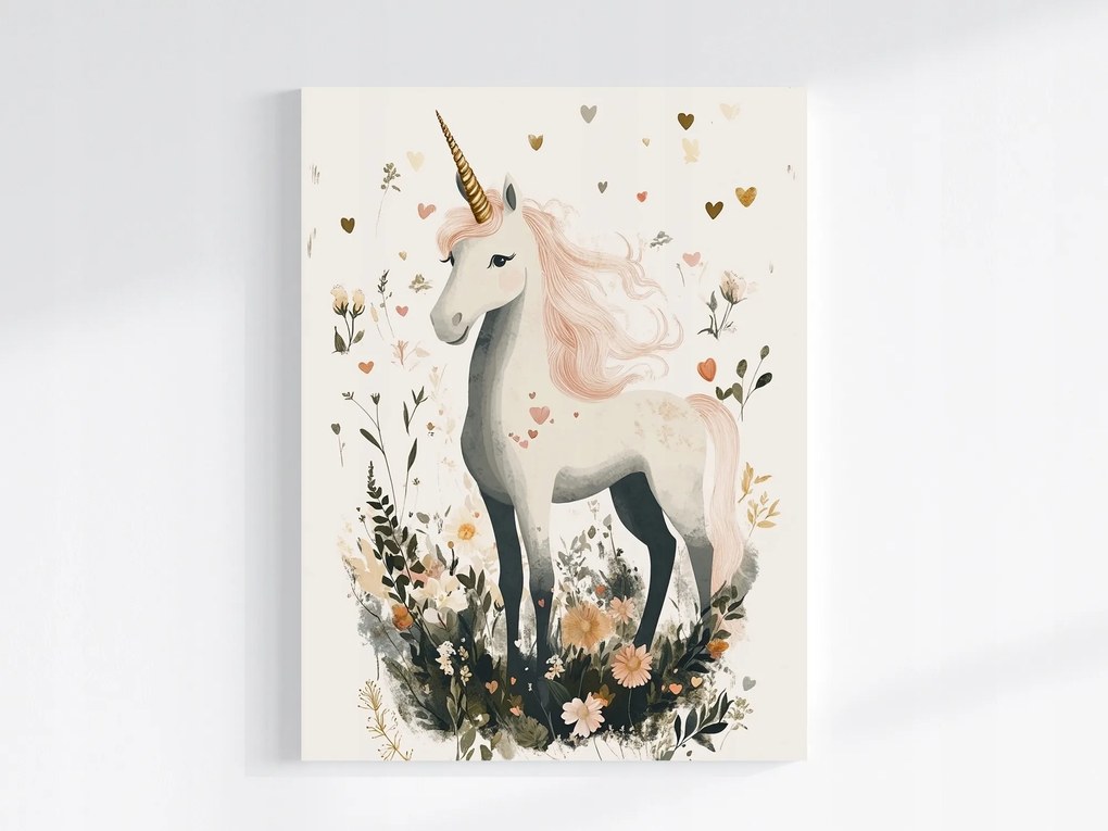 Canvas Vászonkép Gyerekek Unikornis Virágok Szív Mese Legenda 75x100