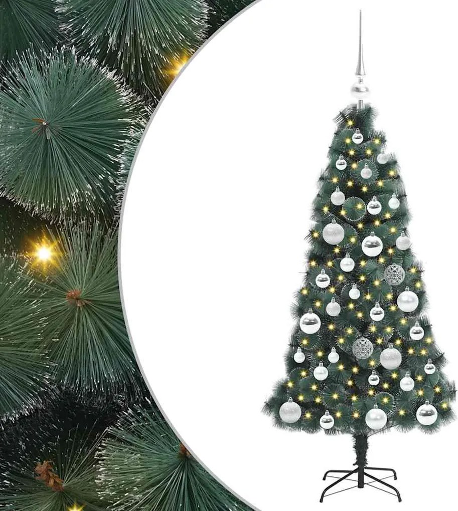 vidaXL Műfenyő világítással és gömbökkel 150 LED-del Zöld 120 cm PET