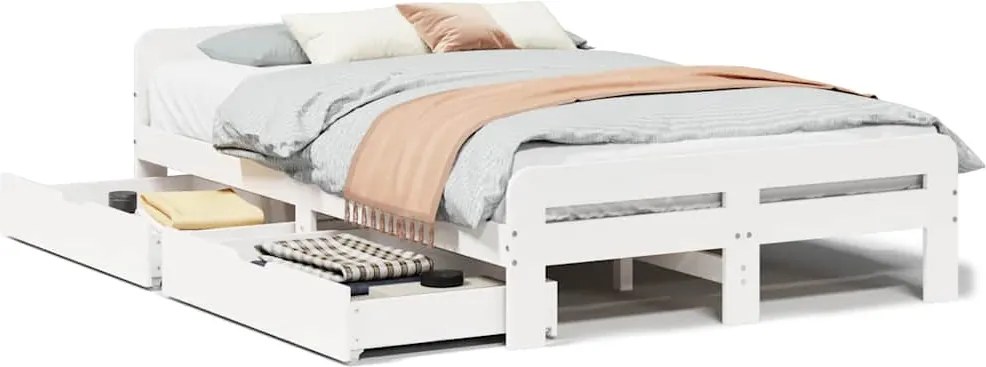 vidaXL fehér tömör fenyőfa ágy matrac nélkül 135 x 190 cm