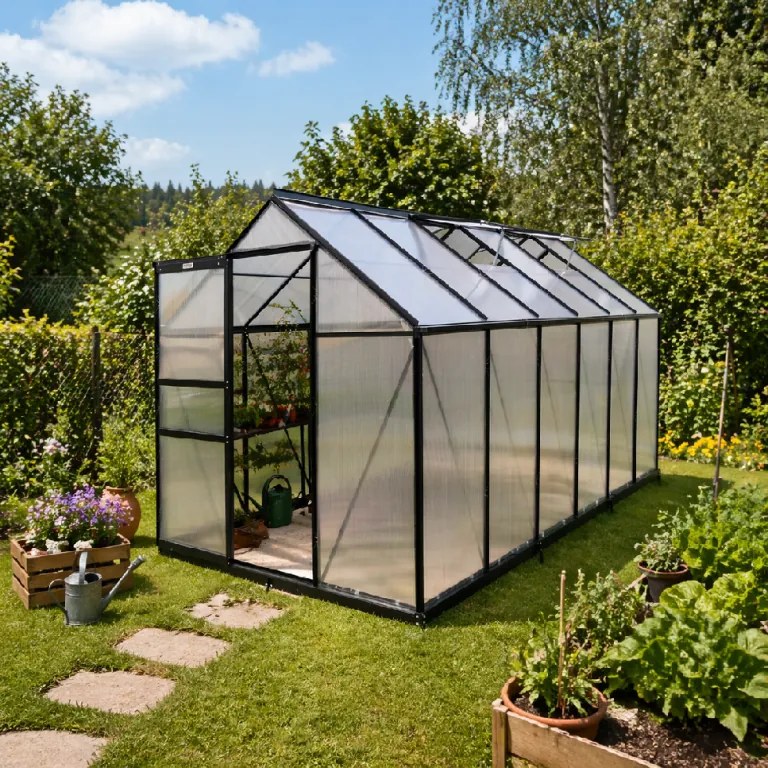 Furnigo Kerti üvegház 380x190x195 cm + alap - fekete