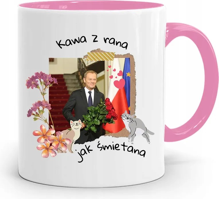 Donald Tusk Rózsaszín Bögre Platform Ajándék fényképes nyomtatással