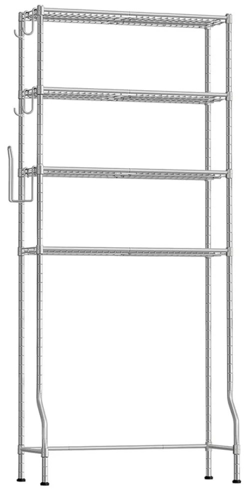 Tároló polc WC fölé, helytakarékos tároló állvány, ezüst 83x30x179cm