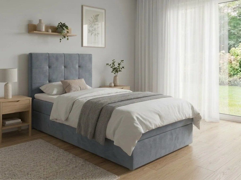 Kárpitozott boxspring ágy DIRELIS TRINITY 90x200 cm szürke Matrac: Bonell rugós matrac