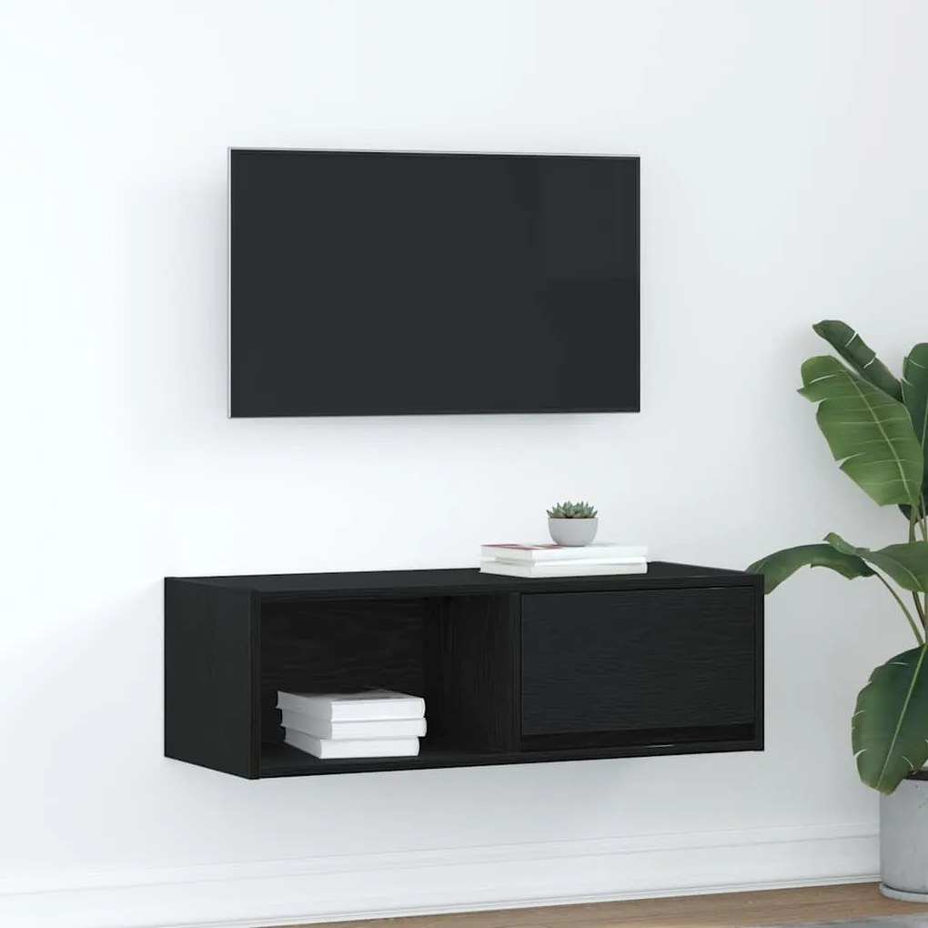fekete tölgy színű szerelt fa TV-szekrény 80x31x25,5 cm