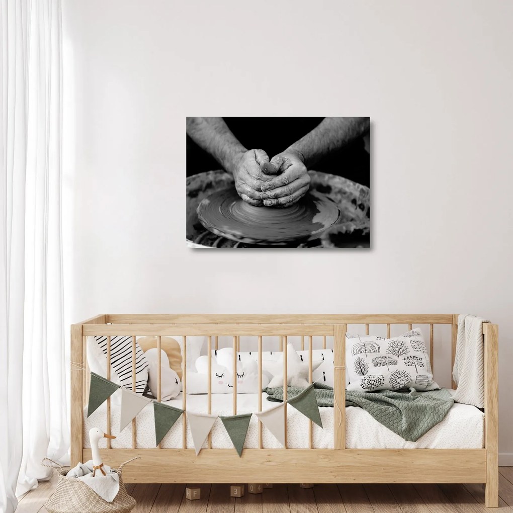 Fekete-fehér kép - kerámia gyártás (üvegen) (70x50 cm)