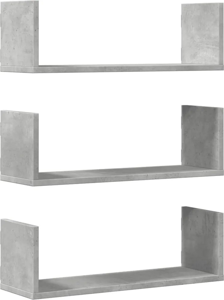 vidaXL 3 db betonszürke szerelt fa fali polc 58 x 18 x 18 cm