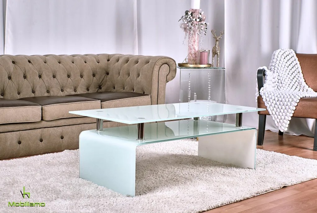 Jasmin Dohányzóasztal Zöldes-Fehér Árnyalatban Edzett Üvegből. 110 x 55 x 40 cm.