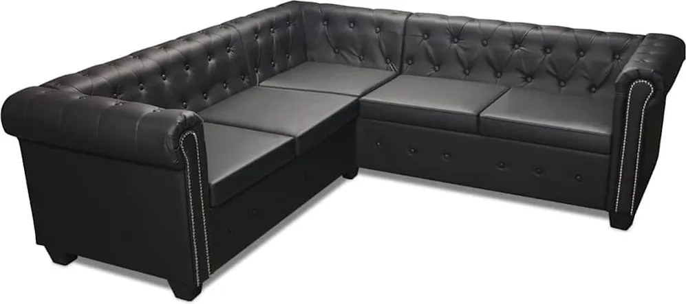 vidaXL 5 személyes fekete műbőr Chesterfield sarokkanapé