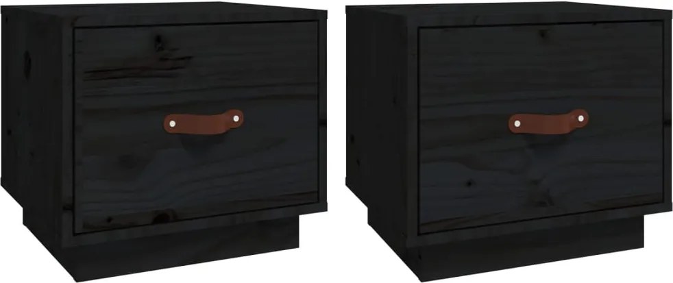 vidaXL 2 db fekete tömör fenyőfa éjjeliszekrény 40 x 34 x 35 cm