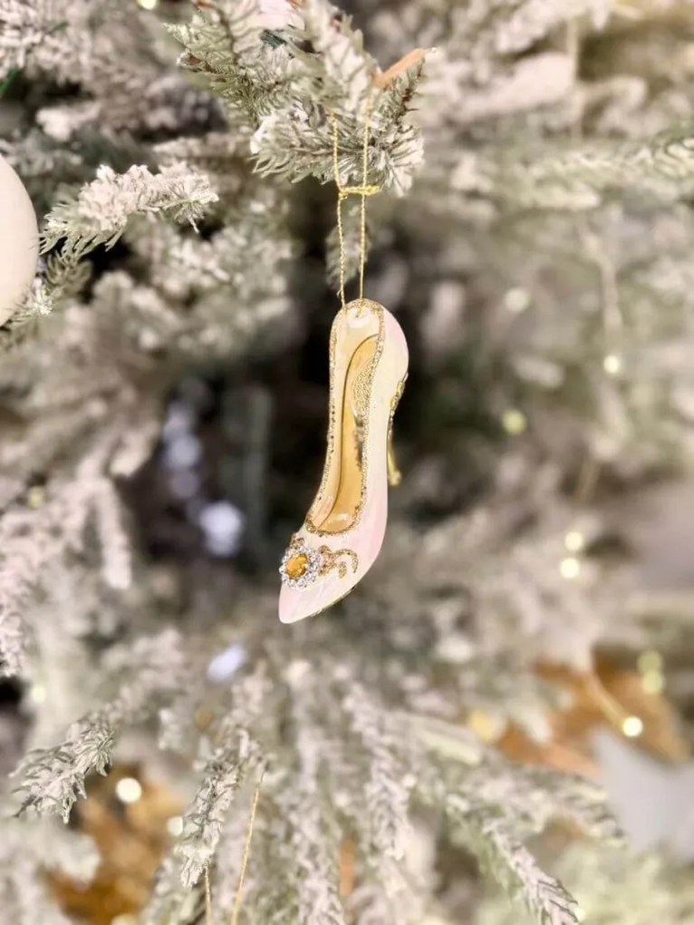 Fehér arany karácsonyi cipellő dísz 8cm