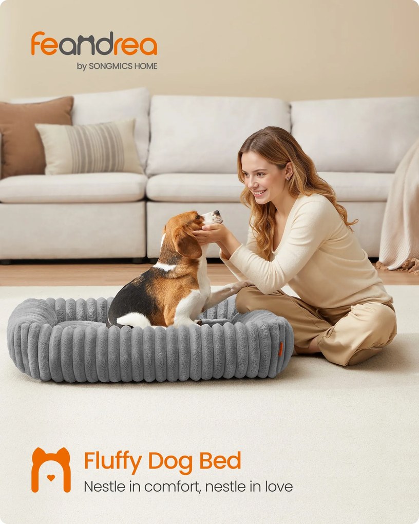 Nagy kutyafekhely, puha párnázással, mosható, 91 x 68 x 18 cm, galambszürke