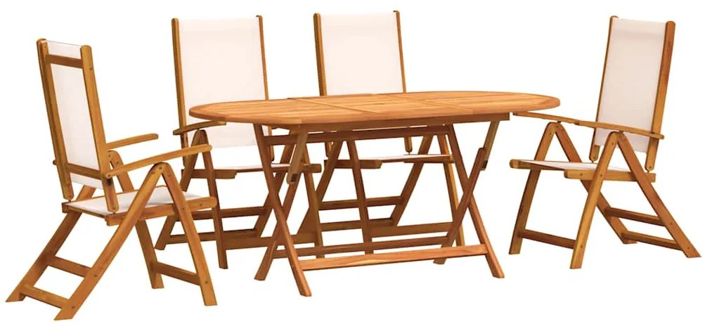 vidaXL 5 részes tömör akácfa és textilén kerti étkezőgarnitúra