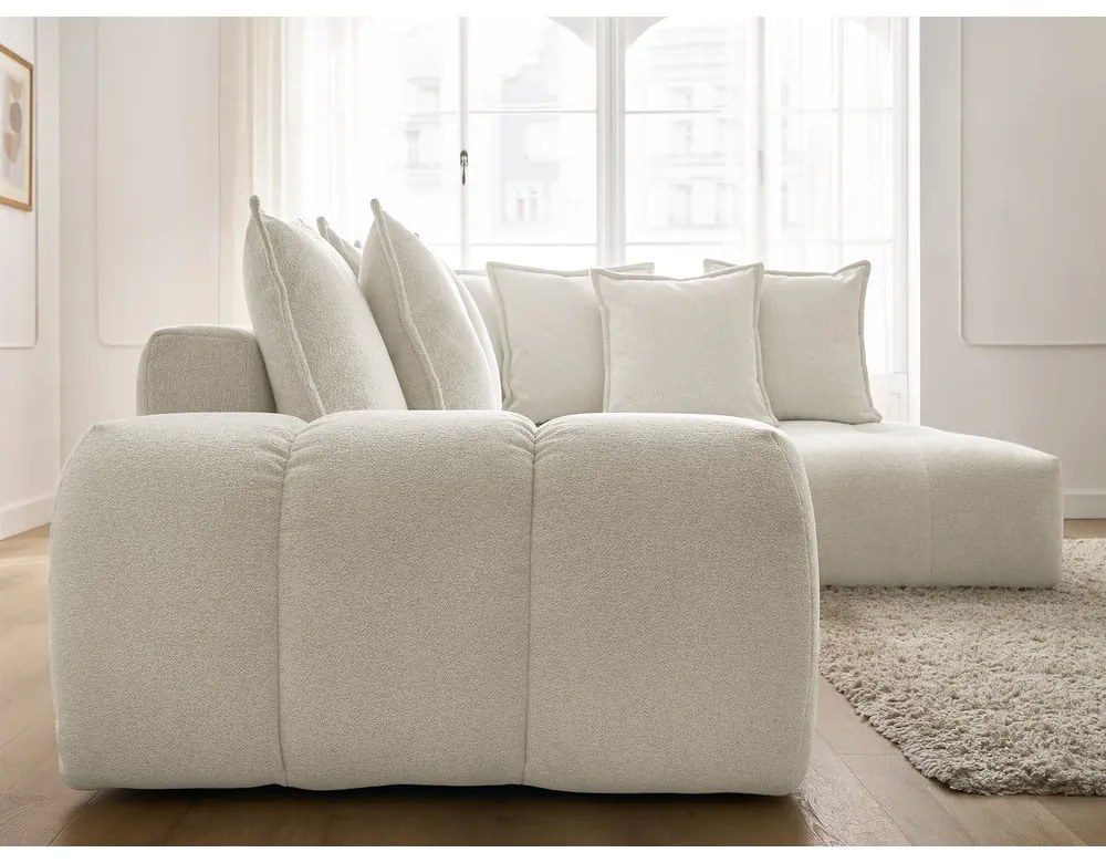 Fehér zsenília kinyitható-tárolóhelyes sarokkanapé (jobb oldali-L alakú) Everest – Bobochic Paris