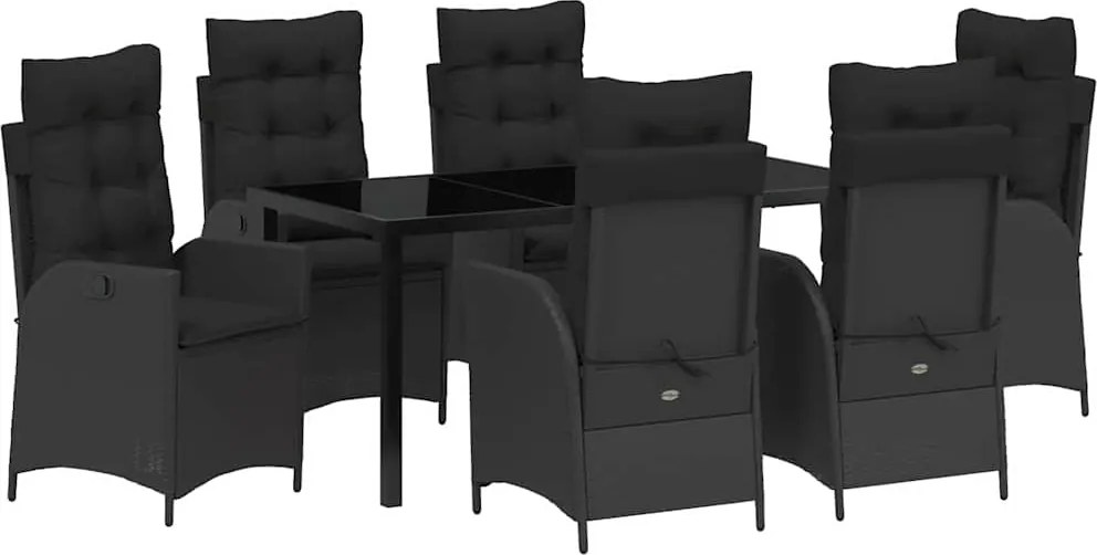 vidaXL Kert étkező szett párnával 7 pcs Fekete polirattan