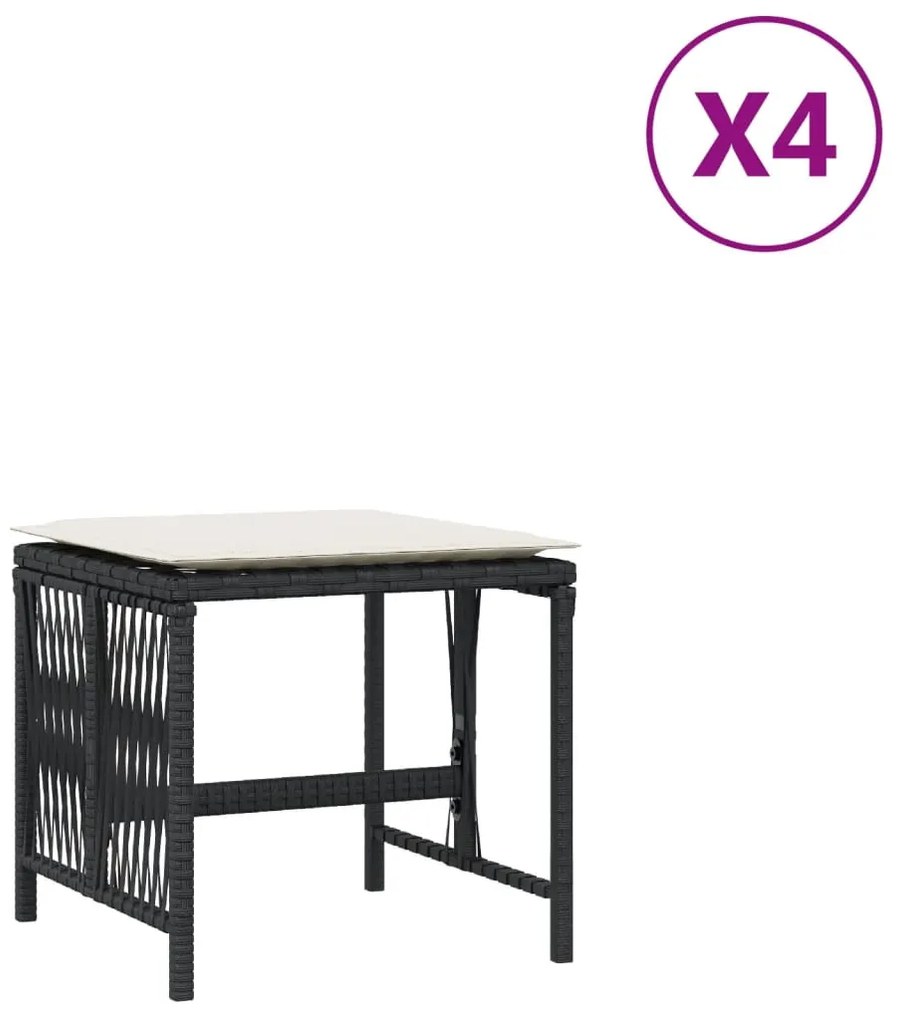 4 db fekete polyrattan kerti szék párnával 41 x 41 x 36 cm