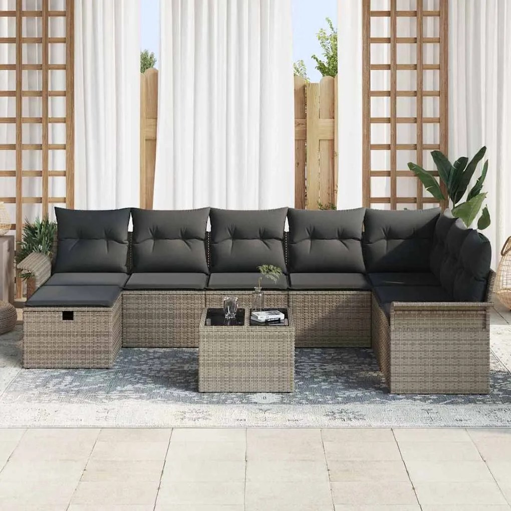 Kerti Kanapé Szett párnával 9 pcs Szürke 297.5 x 187.5 x 85 cm