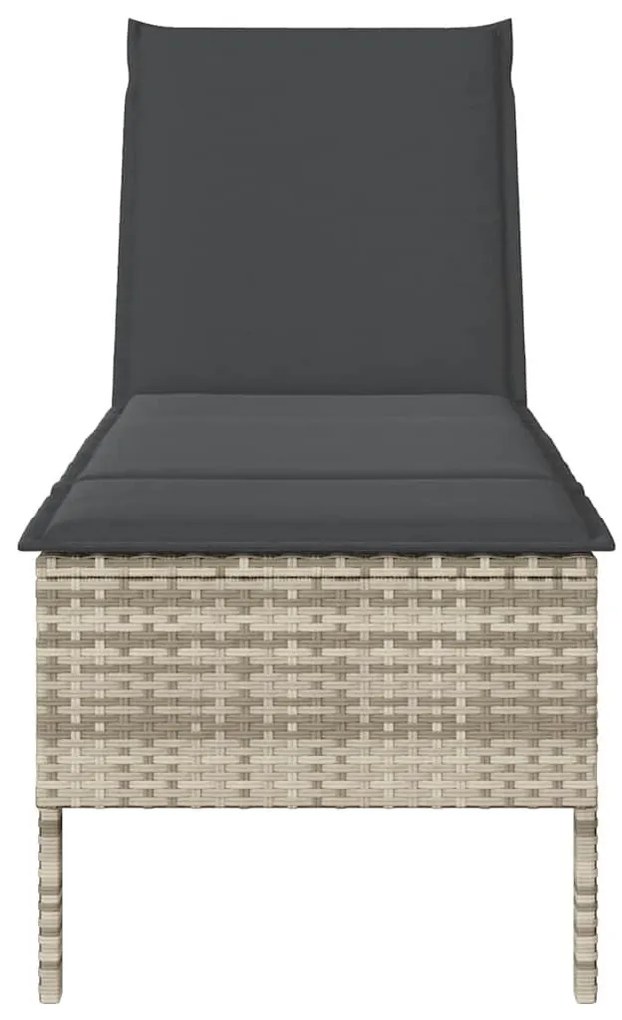 világosszürke polyrattan napozóágy párnával 55x200x44 cm